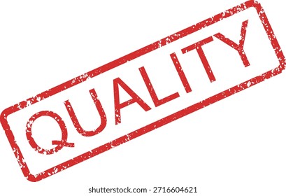 Ein roter Gummistempelabdruck mit dem Wort QUALITY auf weißem Hintergrund