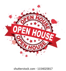 Red rubber stamp with Open house concept
