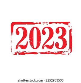 Red rubber stamp and text 2023. Vector Illustration and banner.