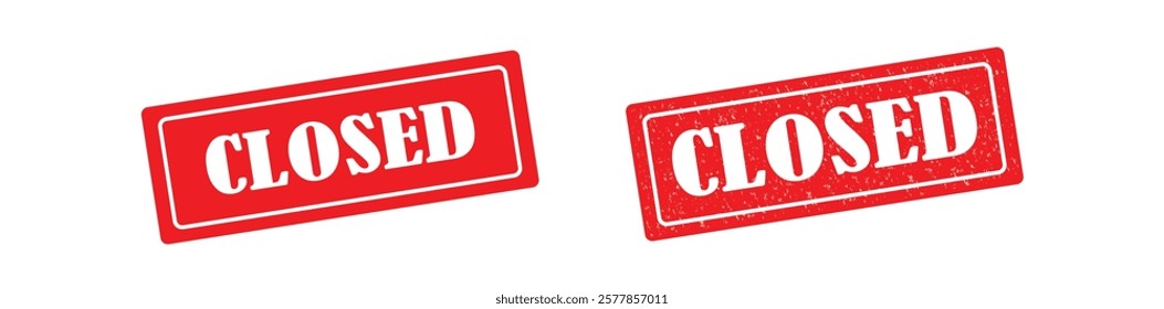 Red rubber stamp with text closed, watermark, vector. Grunge red closed square rubber seal stamp.