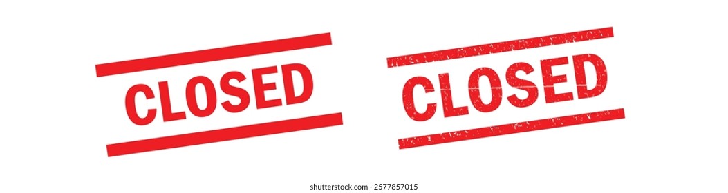 Red rubber stamp with text closed, watermark, vector. Grunge red closed square rubber seal stamp.