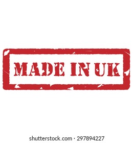 Red rubber stamp with text made in uk vector illustration. Made in united kingdom of great britain. Produced in uk. Uk label