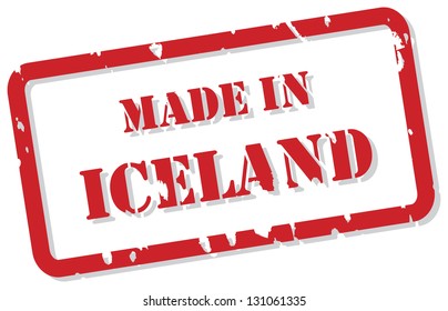 Red rubber stamp vector of Made In Iceland