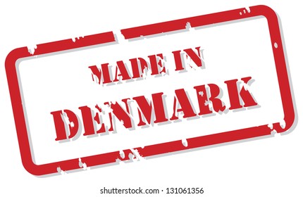 Red rubber stamp vector of Made In Denmark