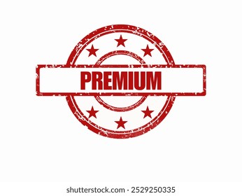 A red rubber stamp with the word "PREMIUM" in capital letters, set horizontally in a white rectangular banner. 
The stamp's design is circular with a slightly distressed, textured appearance, showin