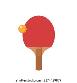 Red rubber table tennis rackets and orange table tennis balls.Isolated vector illustration on a white background.