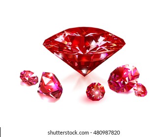 Red rubies on a white background. Gemstones. Vector illustration.