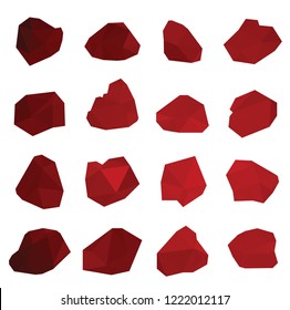 Red rubies set isolated on white