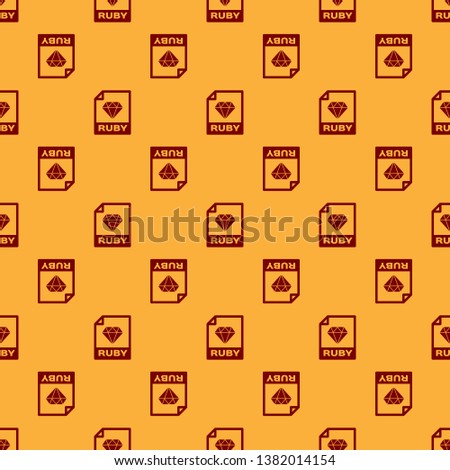 Red RUBY file document icon. Download ruby button icon isolated seamless pattern on brown background. RUBY file symbol. Vector Illustration