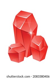 Red ruby gems. Crystal stones, colorful brilliant, cartoon vector illustration isolated on white background