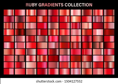 Red Ruby Glossy Gradient, Metal Foil Texture. Color Swatch Set. Collection Of High Quality Vector Gradients. Shiny Metallic Background. Design Element.