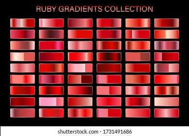 Red ruby glossy gradient, metal foil texture. Color swatch set. Collection of high quality vector gradients. Shiny metallic background.