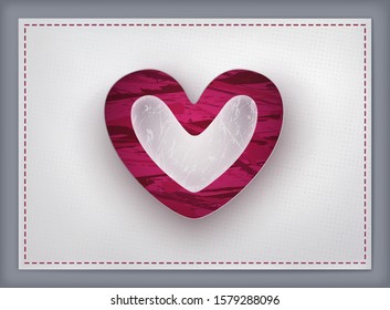 Red ruby heart for happy Saint Valentine's Day in vector. Hight detailed pink heart with threat border for 14 February Valentine day. Greeting card template with empty space.