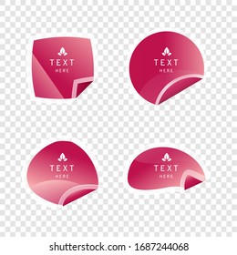 Vectores de bandera y icono de pegatinas de color rojo rubí, venta de etiquetas de cristal lujoso para la promoción de compras aislados sobre el fondo de la transparencia