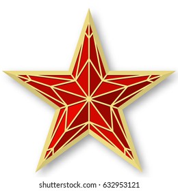 Red ruby star as on the Kremlin.Vector illustration on white background.Victory Day