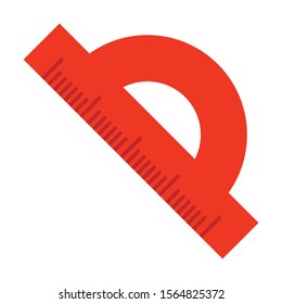 Red ruler for calculating mathematical or architectural problems. Clipart on a white isolated background. Vector illustration in cartoon flat style.