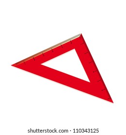 red ruler in the form of a triangle on a white background. Vector