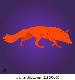 Red running fox silhouette design. Vector illustration