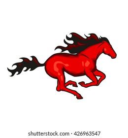 Red running horse isolated on white background, vector