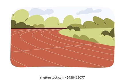 Pista roja para atletismo y varias competiciones deportivas, posiciones de línea de carrera de uno a seis, pista de carreras para corredores y atletas, pista roja de carreras en Ilustración vectorial plana del estadio.