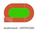 Red running track with green grass field. Stadium top view. Racetrack for sprint, marathon or other athletic sports competition isolated on white background. Vector flat illustration.