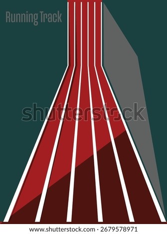 Red running track poster with top view. separated by white lines background vector illustration