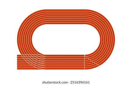 Red running track. Sports stadium aerial top view. Racetrack for sprint, marathon or other athletic competitions isolated on white background. Vector flat illustration.