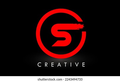 Red S Brush Letter Logo Design with Circle. Creative Brushed Letters Icon Logo.