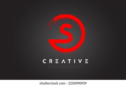 Red S Circular Letter Logo with Circle Brush Design and Black Background.