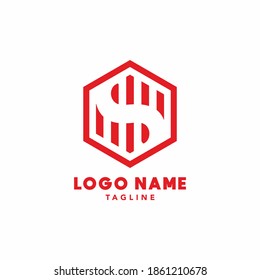 Plantilla de logotipo del vector del hexágono de S rojo