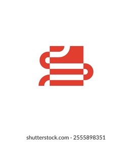 Red S Letter as Stream and Road Path in Square Form Logo Design Vector