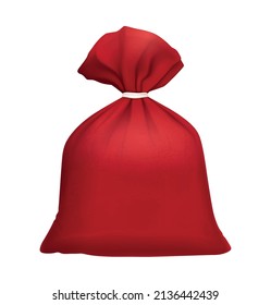 Red sack with christmas gifts realistic composition with tightened santa bag on blank background vector illustration