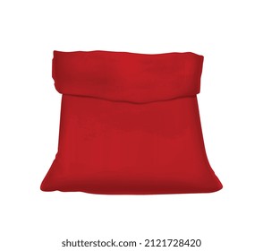 Composición realista del saco rojo con imagen aislada de saco de tela aplanada en ilustración vectorial de fondo en blanco