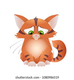 Red sad cat on the white background. Vector illustration