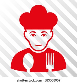 Red Sad Cook interface pictogram. Vector pictograph style is a flat symbol on diagonally hatched transparent background.