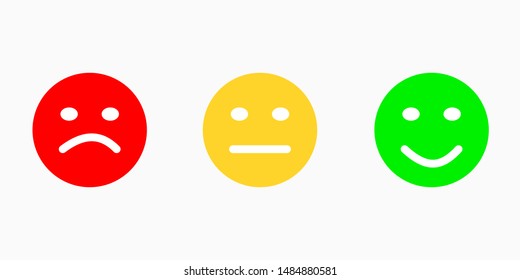red sad emoticon, yellow medium and green happy smile emoticon vector. positive and negative expression.