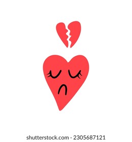 Red sad heart and broken heart. Flat icon for apps and websites. Vector illustration.