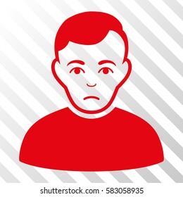 Red Sad Man interface pictogram. Vector pictogram style is a flat symbol on diagonally hatched transparent background.