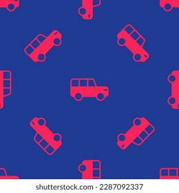 Red Safari car icon isolated seamless pattern on blue background.  Vector