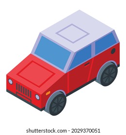 Red Safari Jeep Icon Isometric Vector. Off Road Car. 4x4 Vehicle