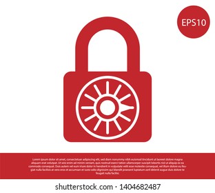 Red Safe combination lock wheel icon isolated on white background. Combination padlock. Security, safety, protection, password, privacy concept. Vector Illustration