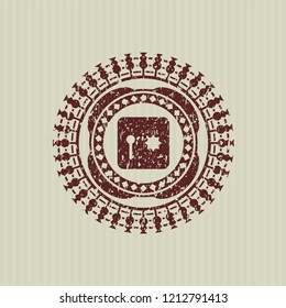 Red safe, safety deposit box icon inside rubber grunge stamp
