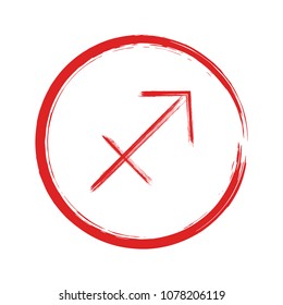 Red Sagittarius horoscope icon, hand painted zodiac vector sign. Astrological icon isolated. Sagittarius astrology horoscope symbol clip art on white background.