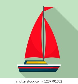 Red sail boat icon. Flat illustration of red sail boat vector icon for web design