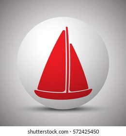 Red Sailboat Icon On White Sphere