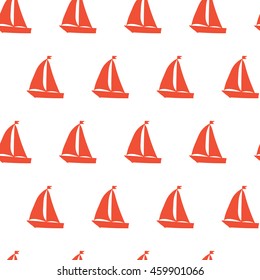 red sailboat on a white background. Vector seamless pattern . Marine theme. 