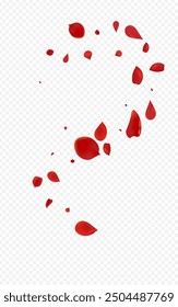 Red Sakura Falling Vector Transparent Background. Summer Petal Wallpaper. Delicate Rose Tender Pattern. Beautiful Cherry Spring Cover.