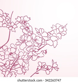 red sakura flowers anstract lines