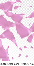 Red Sakura Petals Falling Down. Isolated Vector illustration of Sakura Petals. Flying Red Cherry Blossom Background. Design of Greeting or Invitation Card. 
