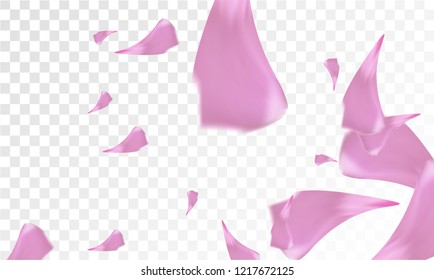 Red Sakura Petals Falling Down. Isolated Vector illustration of Sakura Petals. Flying Red Cherry Blossom Background. Design of Greeting or Invitation Card. 

